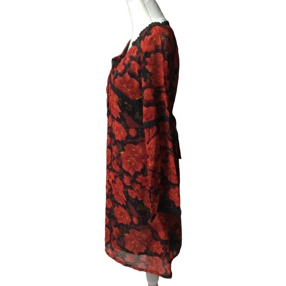 Soft Touch Vintage Y2K Semi Sheer Floral Dress Size S Fully Lined Bell Sleeve - Picture 5 of 8